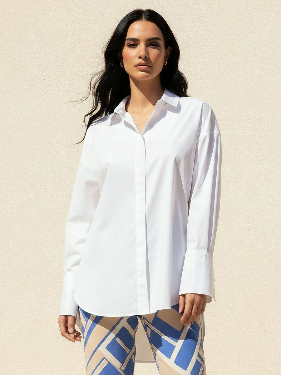 Oversized Poplin Shirt with High-Low Hem