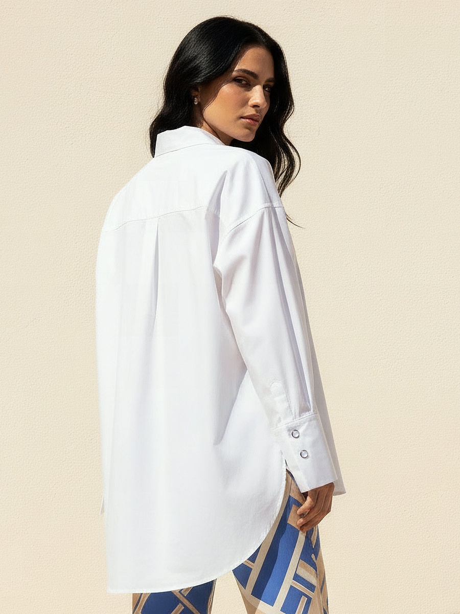 Oversized Poplin Shirt with High-Low Hem
