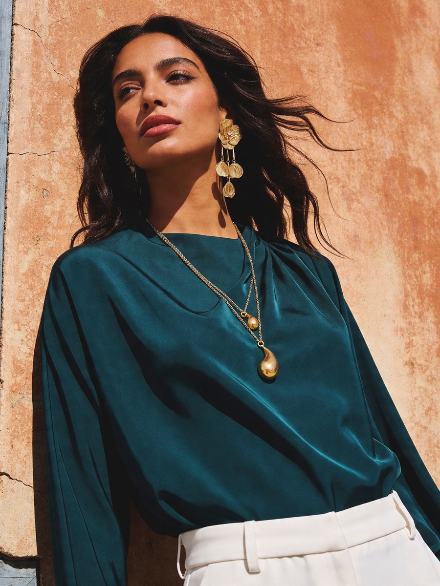 Drape Top with Crew Neck
