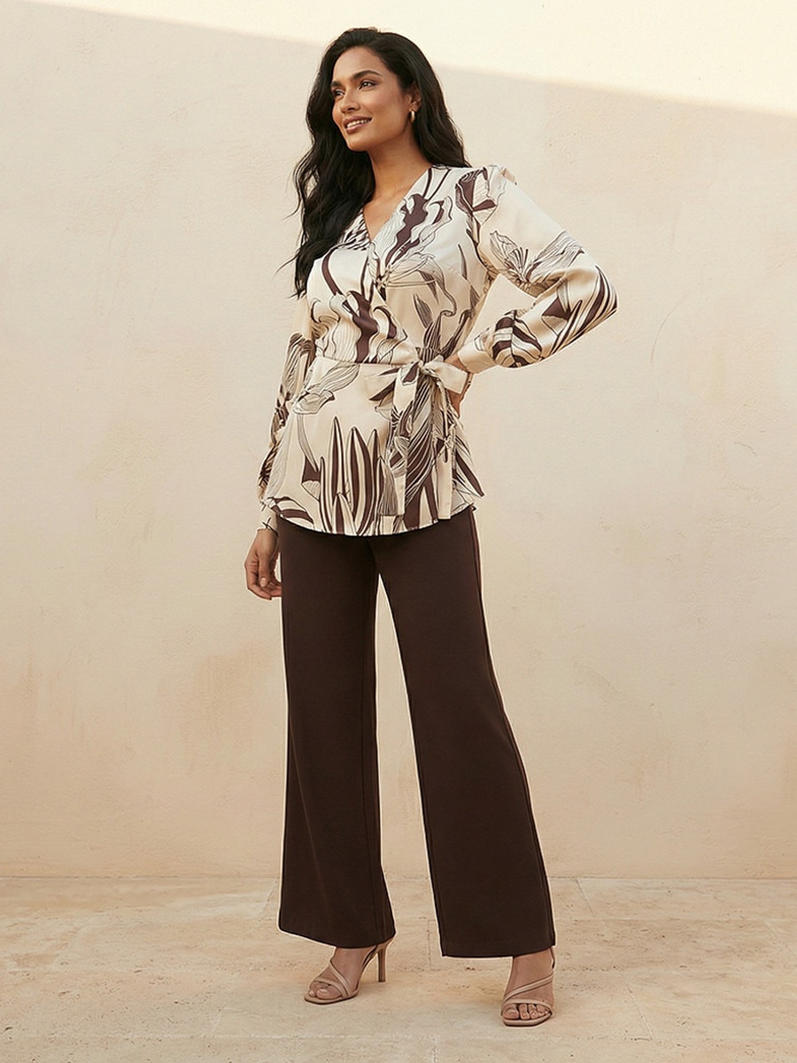 Relaxed Fit Wrap Top with Floral Print