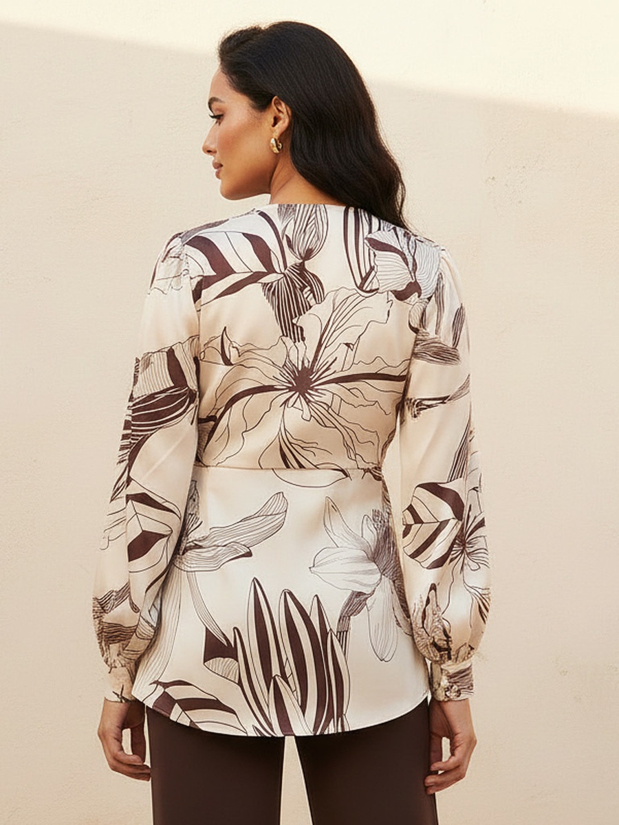 Relaxed Fit Wrap Top with Floral Print