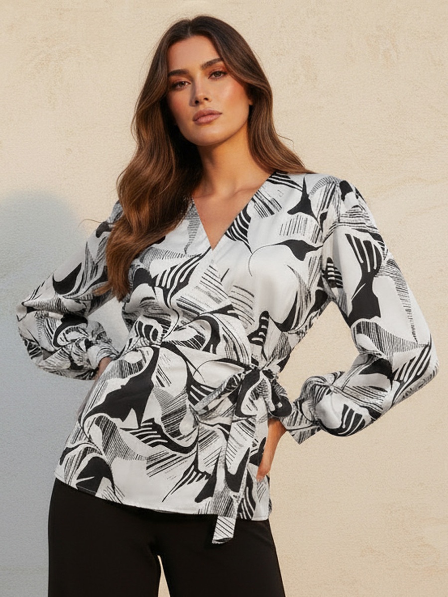 Relaxed Fit Printed Wrap Top