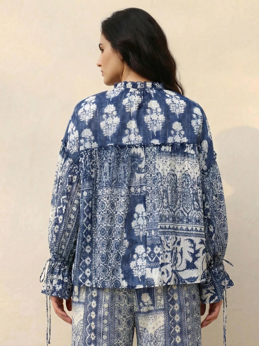 Printed Woven Tie-Up Neck Top