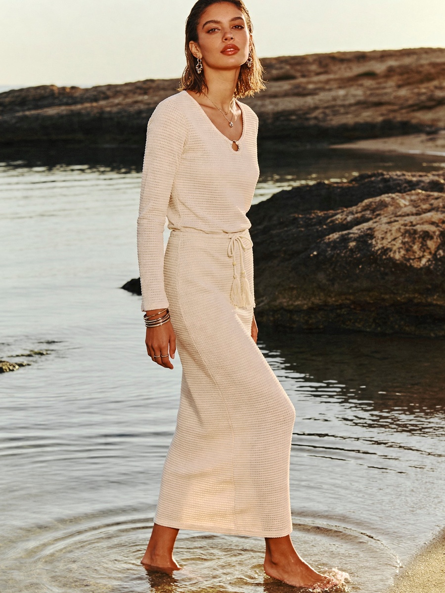 Maxi A-Line Textured Skirt with Tie-Up
