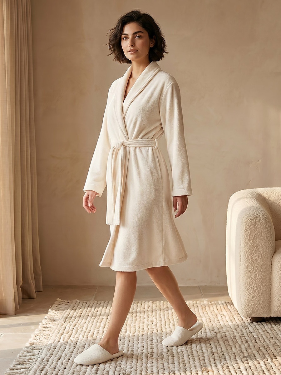 Knee-Length Robe with Belt and Slippers