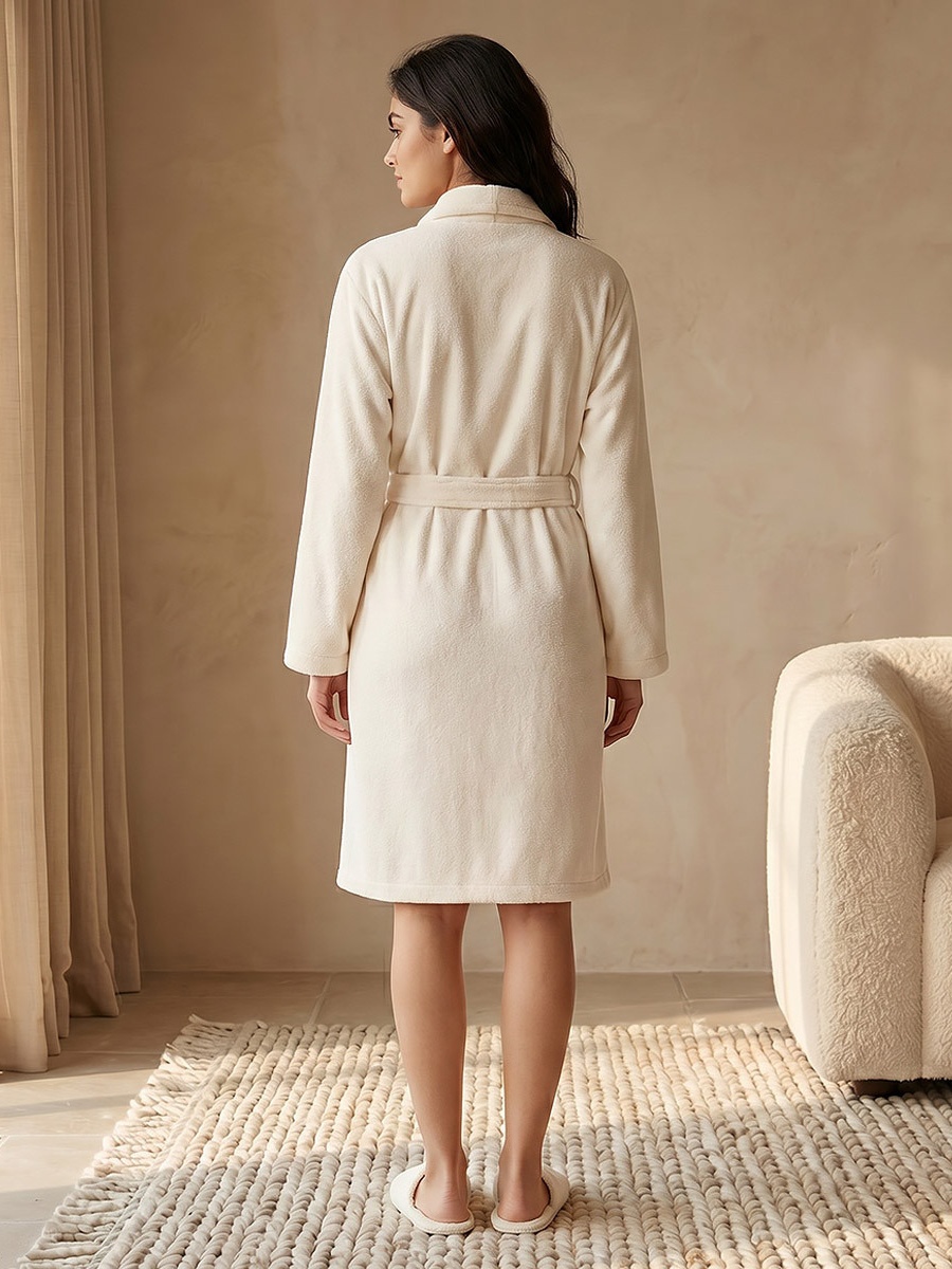 Knee-Length Robe with Belt and Slippers