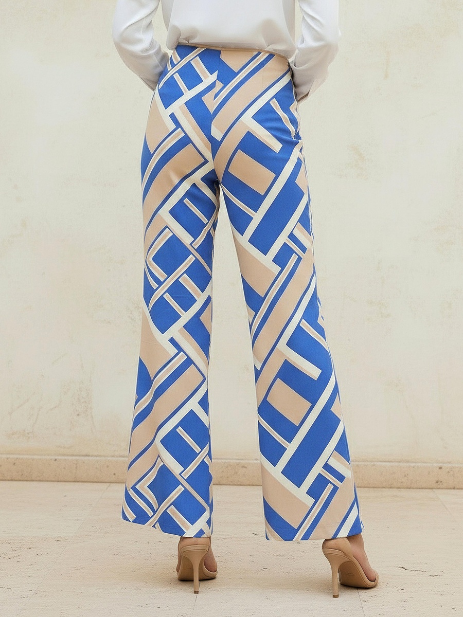 High Waist Geometric Print Viscose Wide Leg Pants