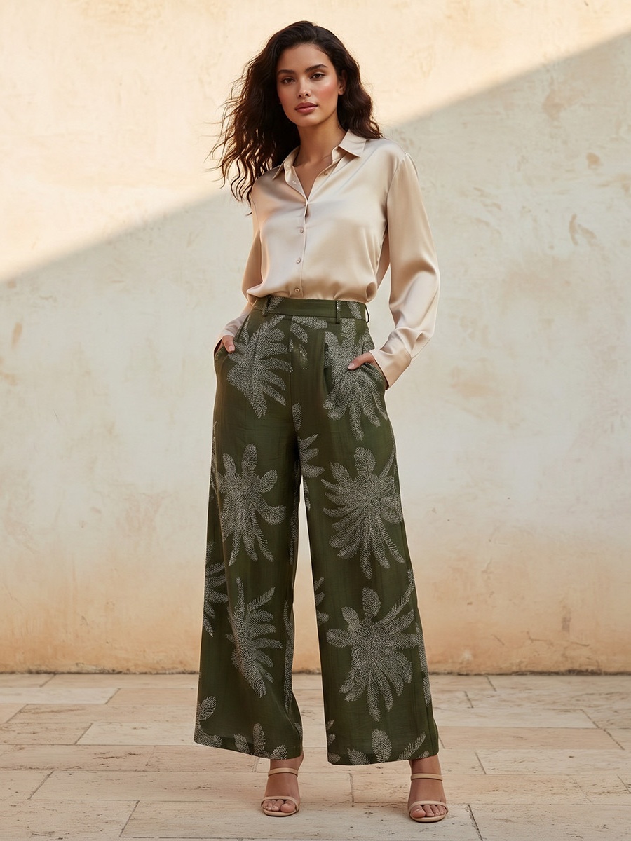Printed Wide Leg Pants
