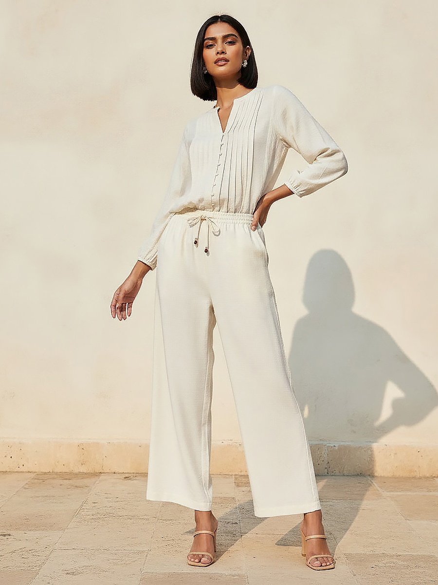 Straight Fit Drawstring Waist Linen Pants