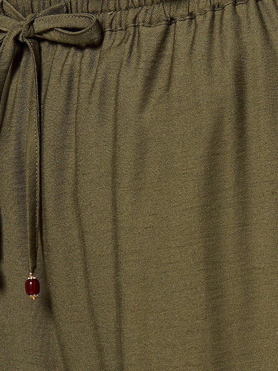 Straight Fit Drawstring Waist Linen Pants