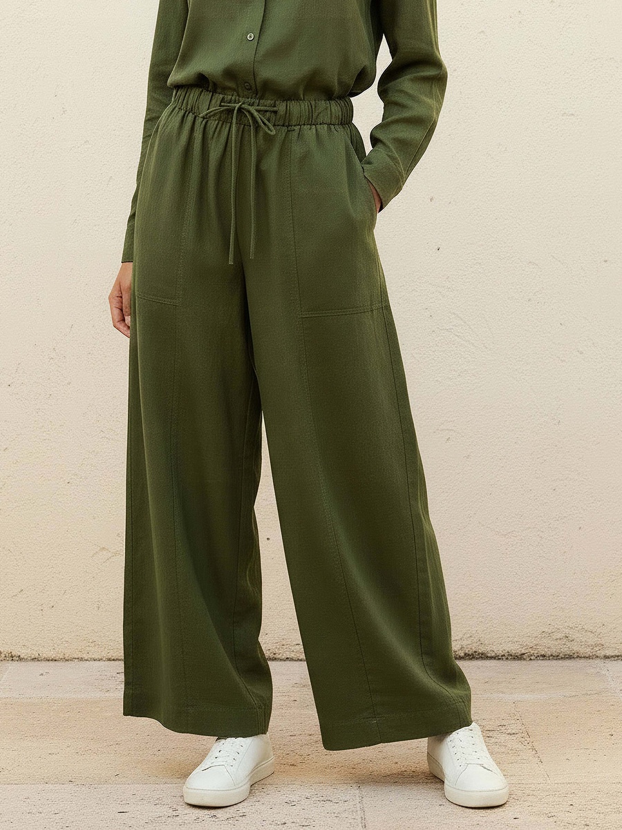 Wide Leg Flexi Waist Cut and Sew Linen Blend Pants