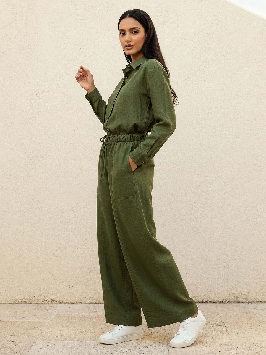 Wide Leg Flexi Waist Cut and Sew Linen Blend Pants