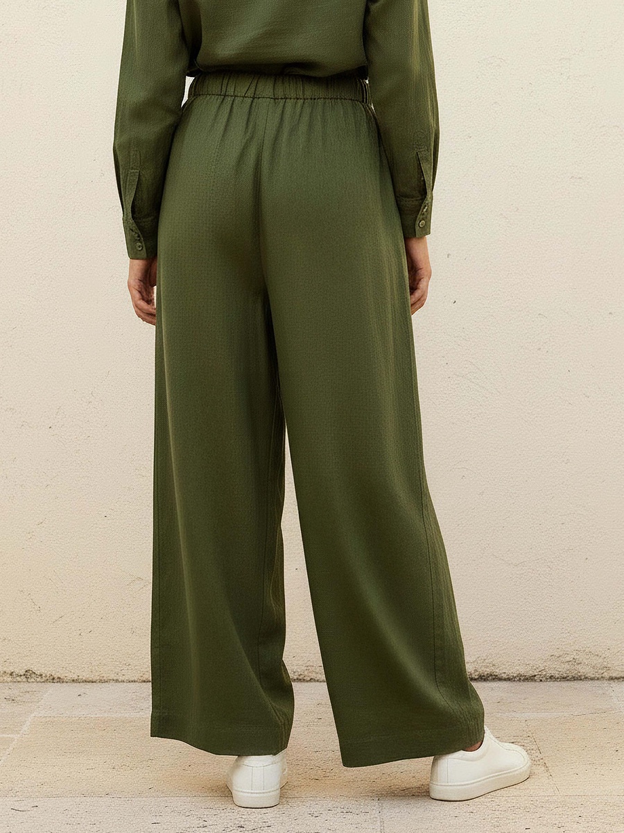 Wide Leg Flexi Waist Cut and Sew Linen Blend Pants