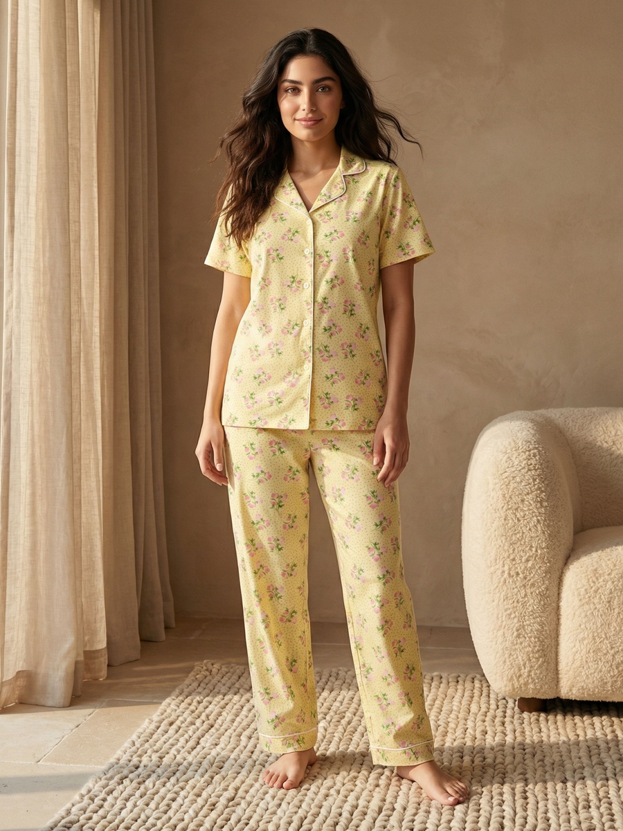 Pyjama Set with Button-Down Shirt and Pants