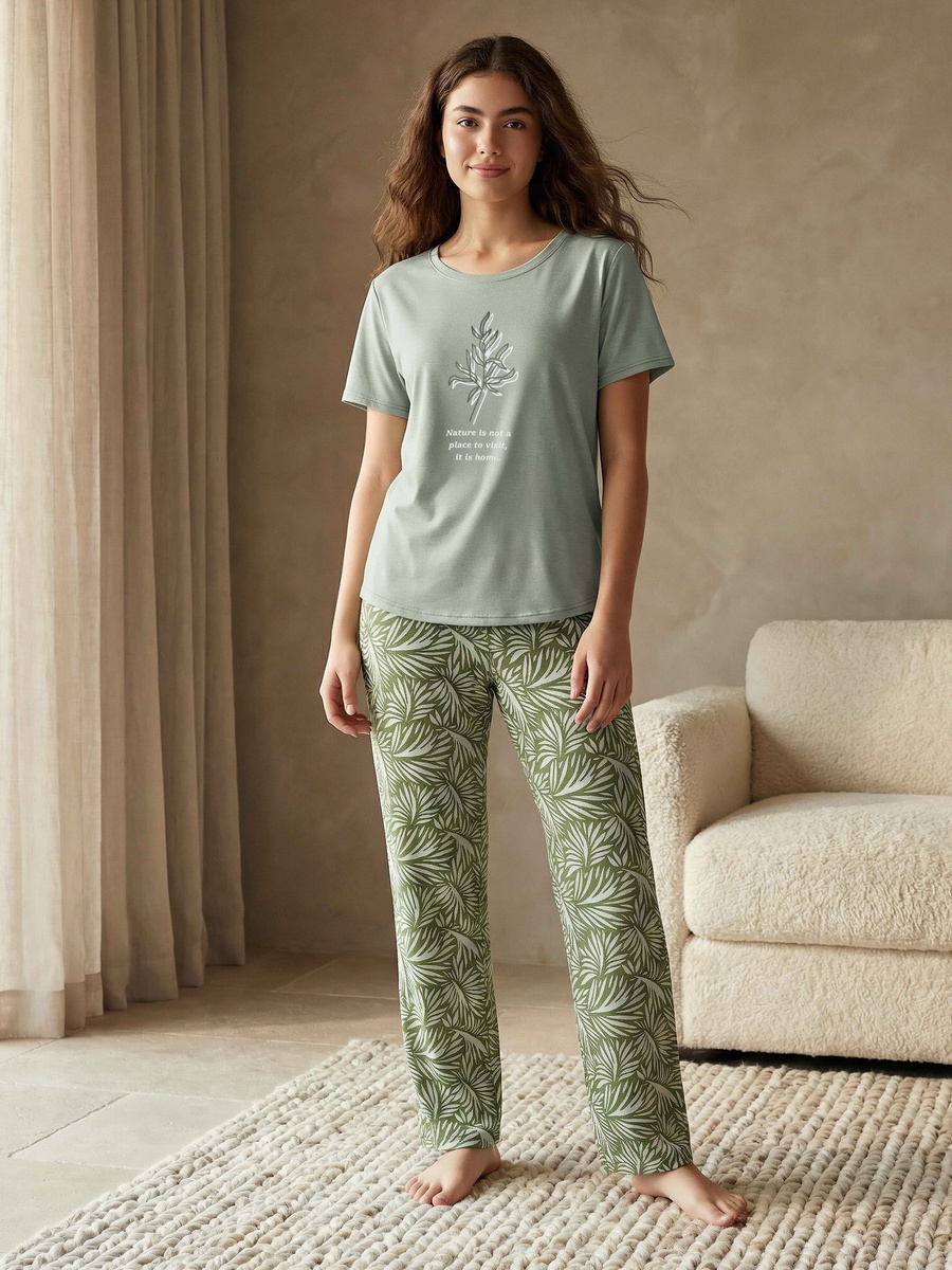 Pyjama Set with Viscose Top T-Shirt  and Pyjamas