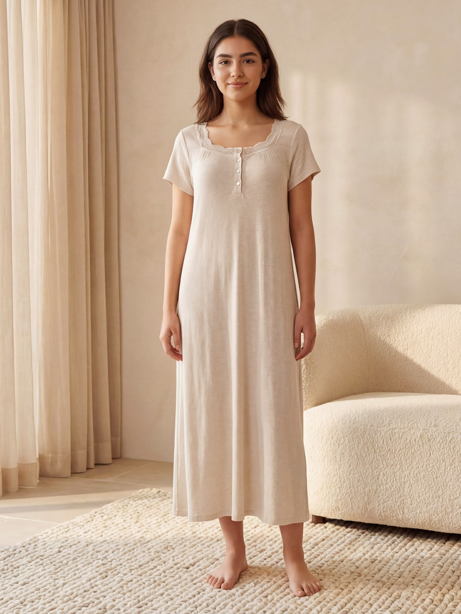 Short Sleeve Textured Night Gown