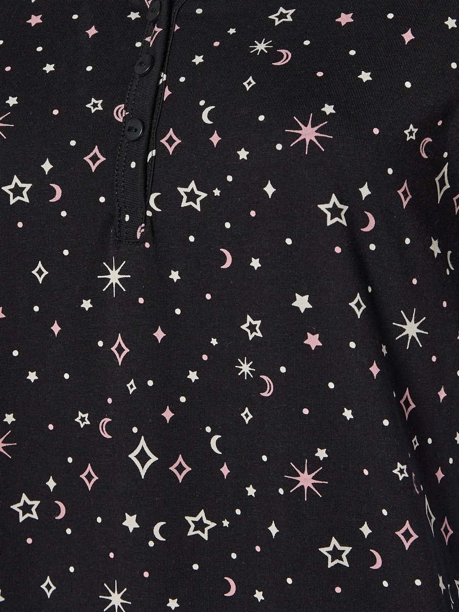 Short Sleeves Cotton Knee Length Night Dress with Celestial Print