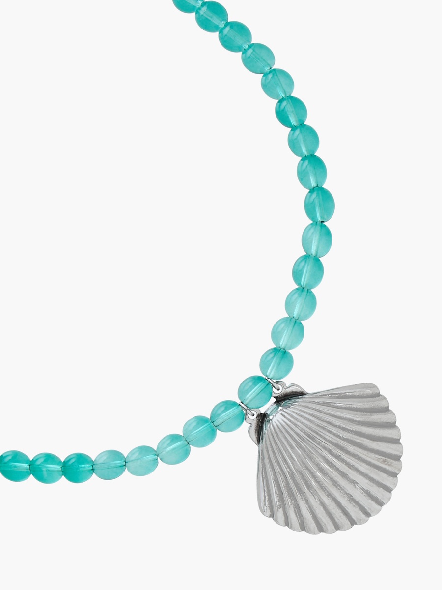 Silver Tone Beaded Shell Pendant Necklace
