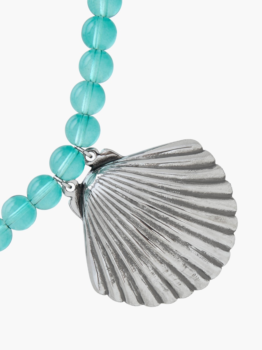 Silver Tone Beaded Shell Pendant Necklace
