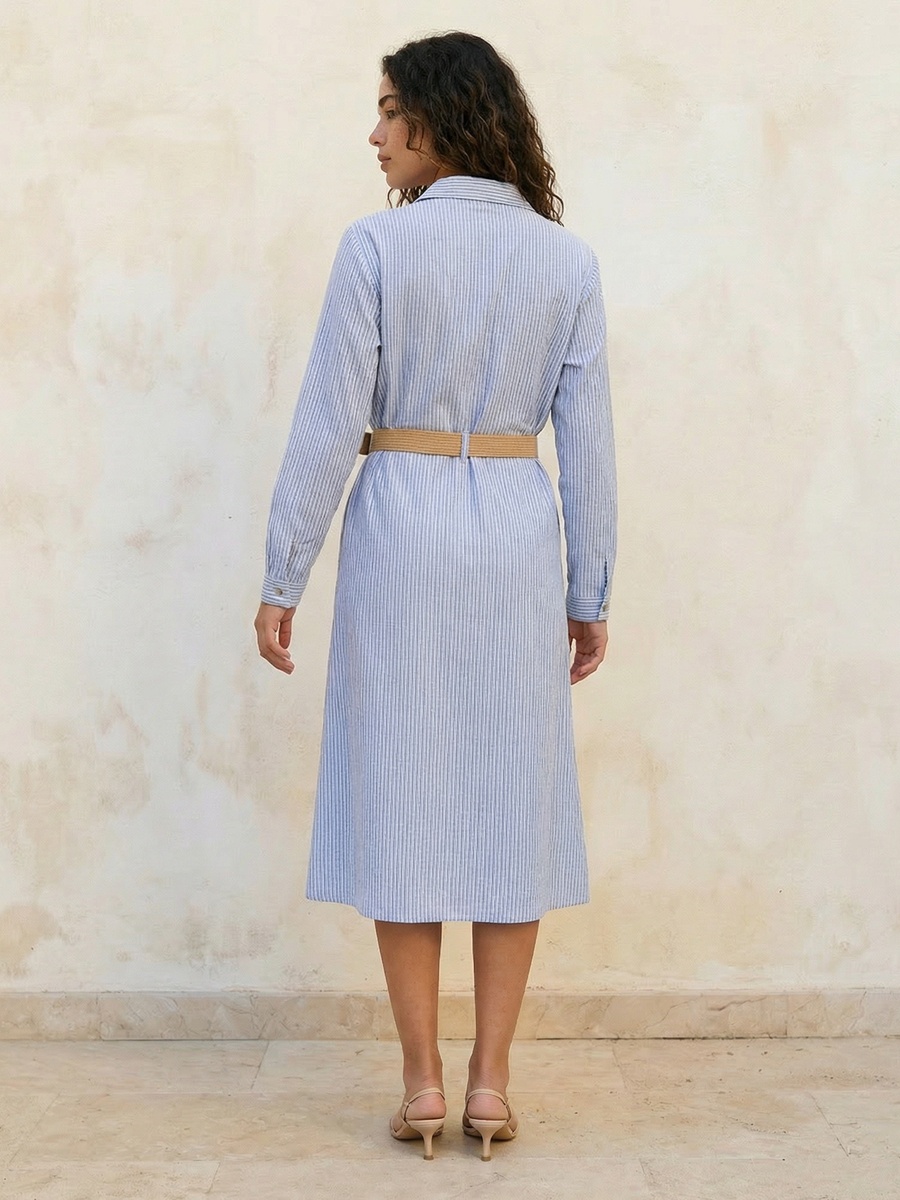 Striped Belted Shirt Dress