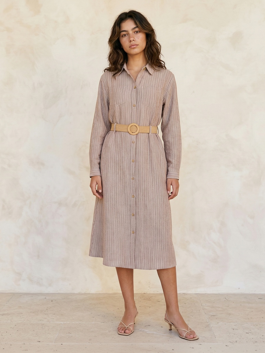 Striped Belted Shirt Dress