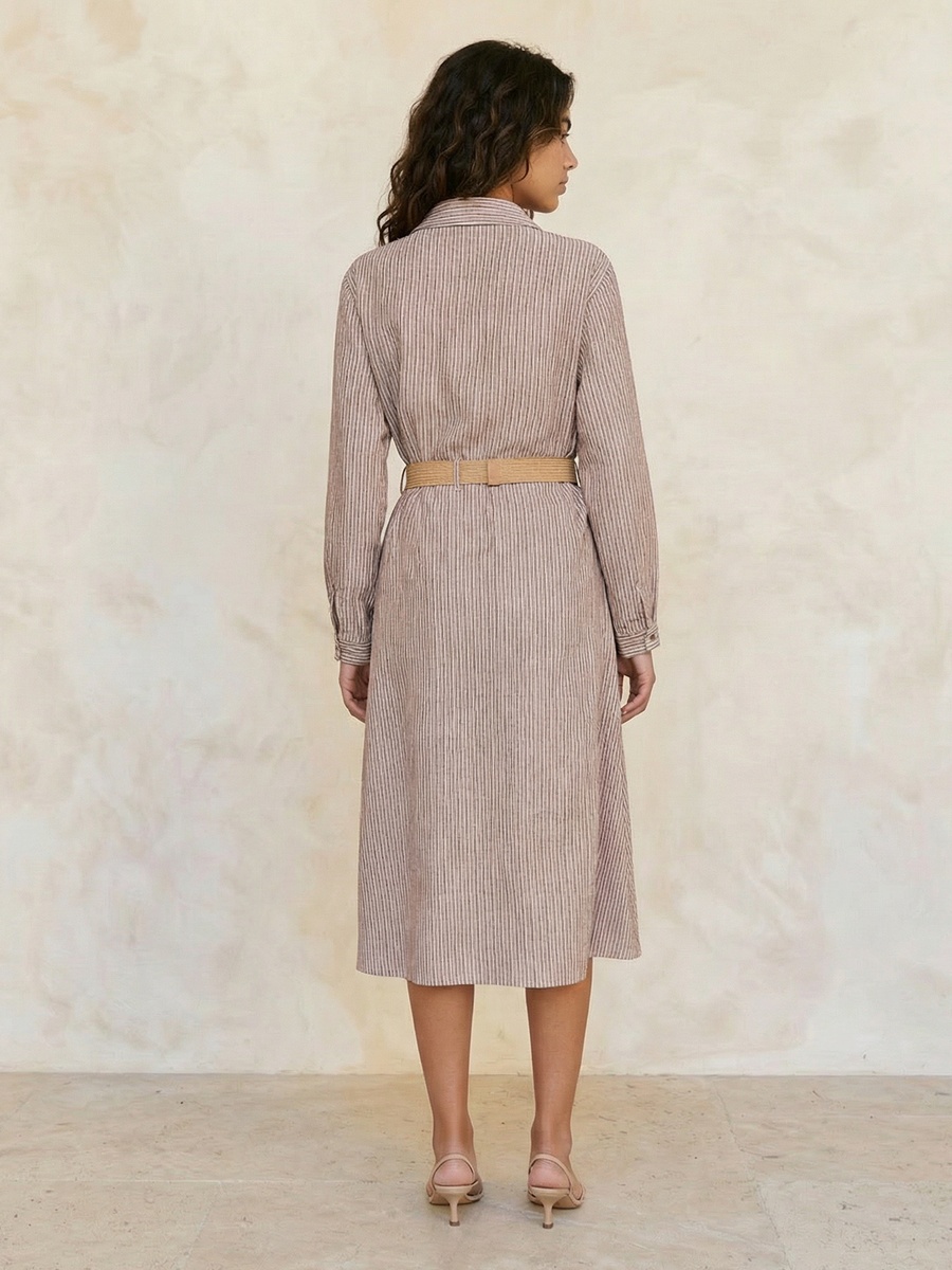 Striped Belted Shirt Dress