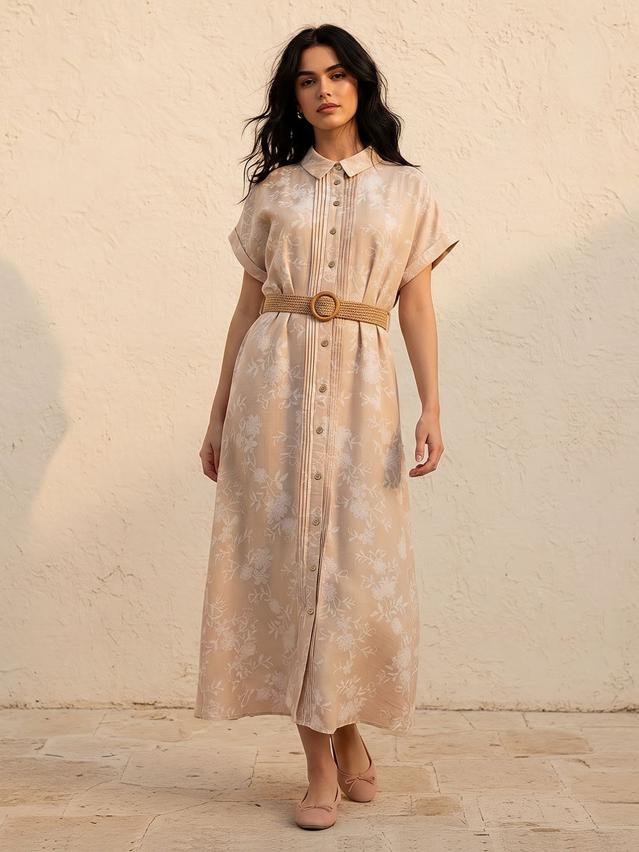 Embroidered Shirt Dress with Belt