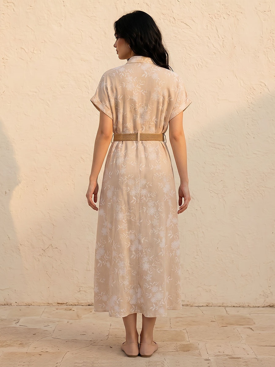 Embroidered Shirt Dress with Belt