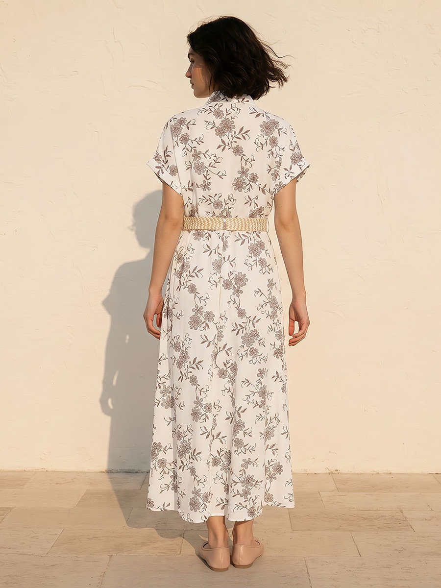 Embroidered Shirt Dress with Belt