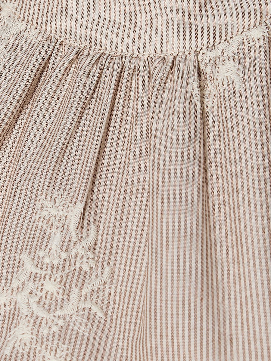 Embroidered Cotton A-Line Dress with Tie-Ups