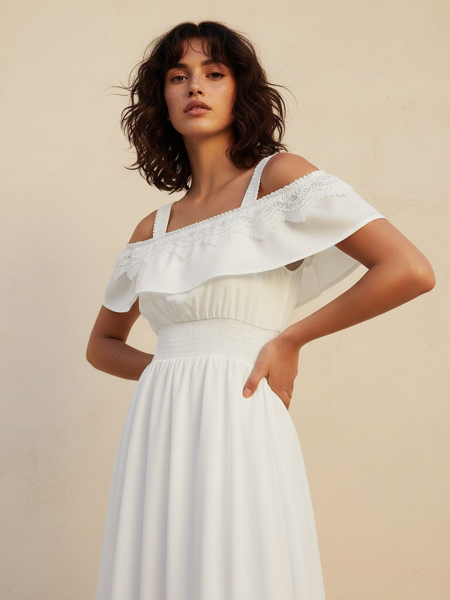 Maxi Cotton Dress with Lace Trim
