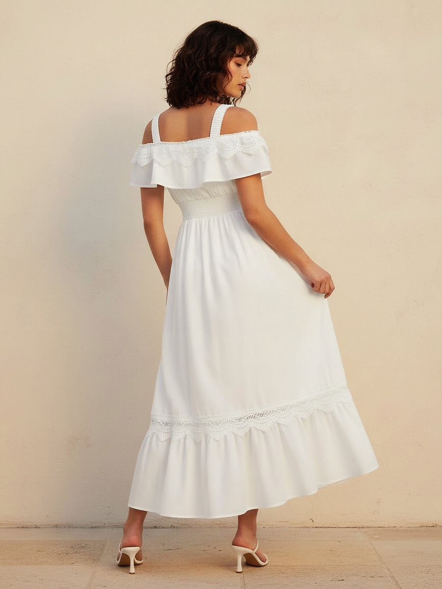 Maxi Cotton Dress with Lace Trim