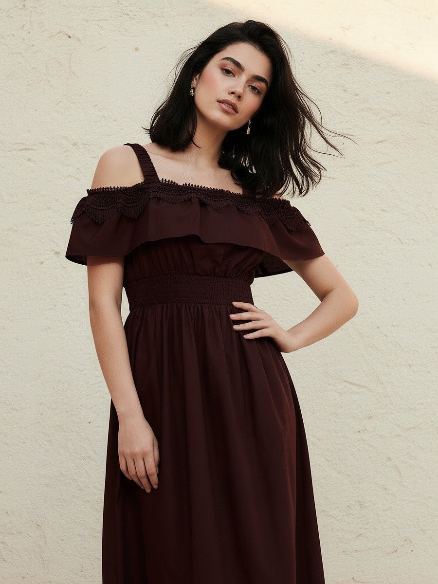 Maxi Cotton Dress with Lace Trim