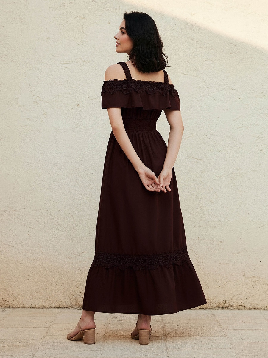 Maxi Cotton Dress with Lace Trim
