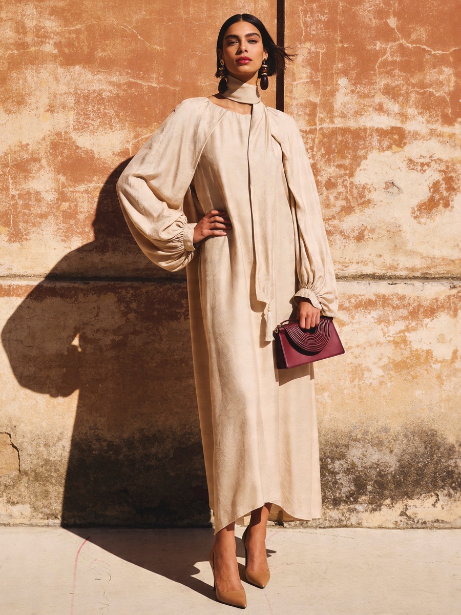 A-Line Maxi Dress with Volume Sleeves
