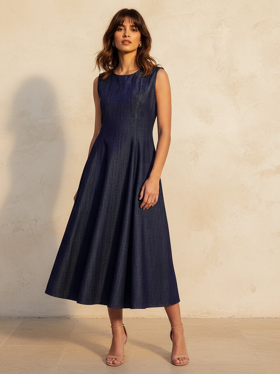 Sleeveless A-Line Midi Cotton Dress