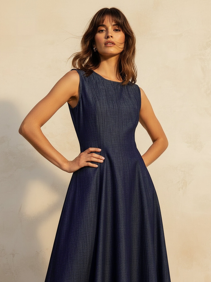 Sleeveless A-Line Midi Cotton Dress