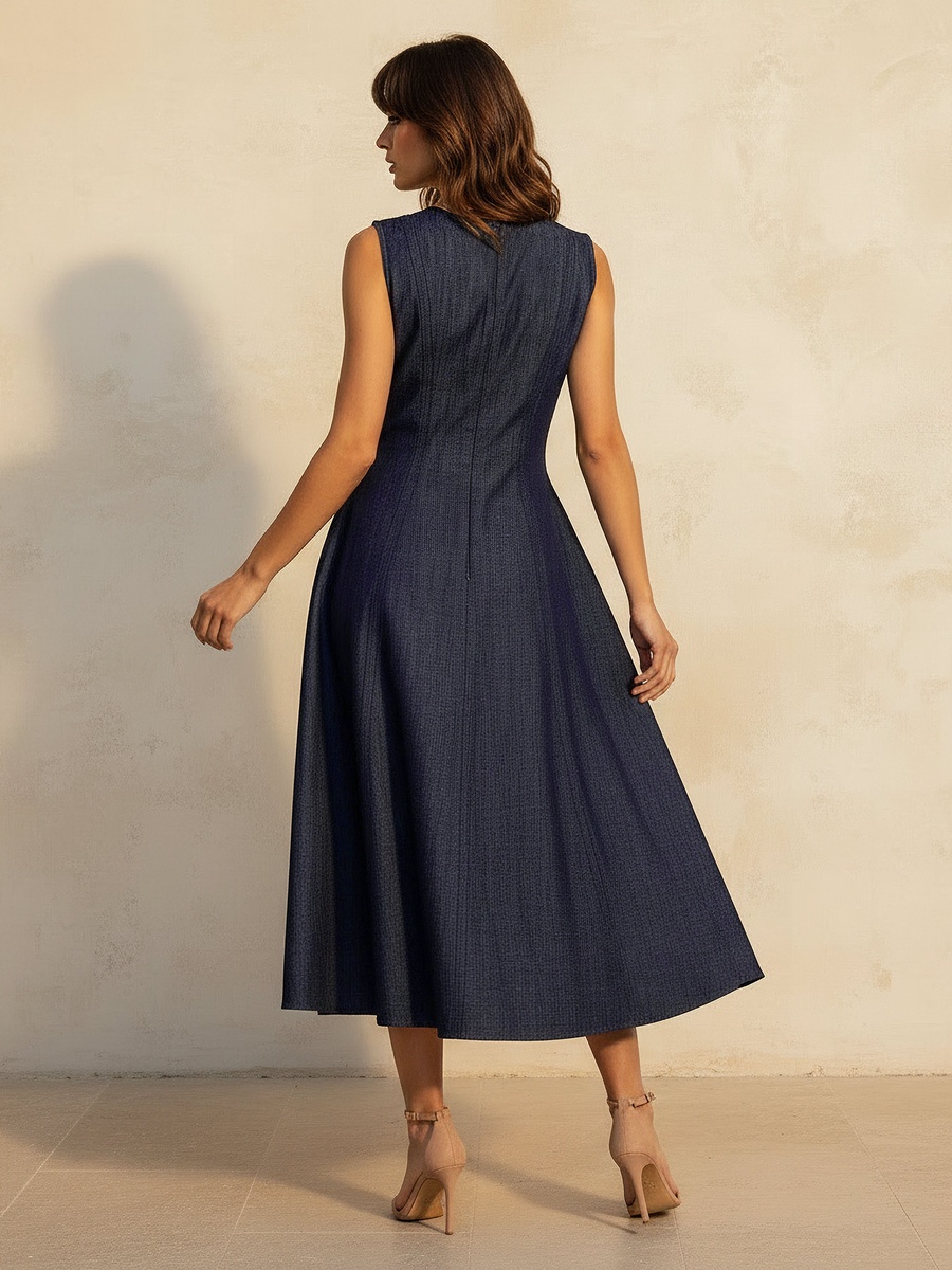 Sleeveless A-Line Midi Cotton Dress