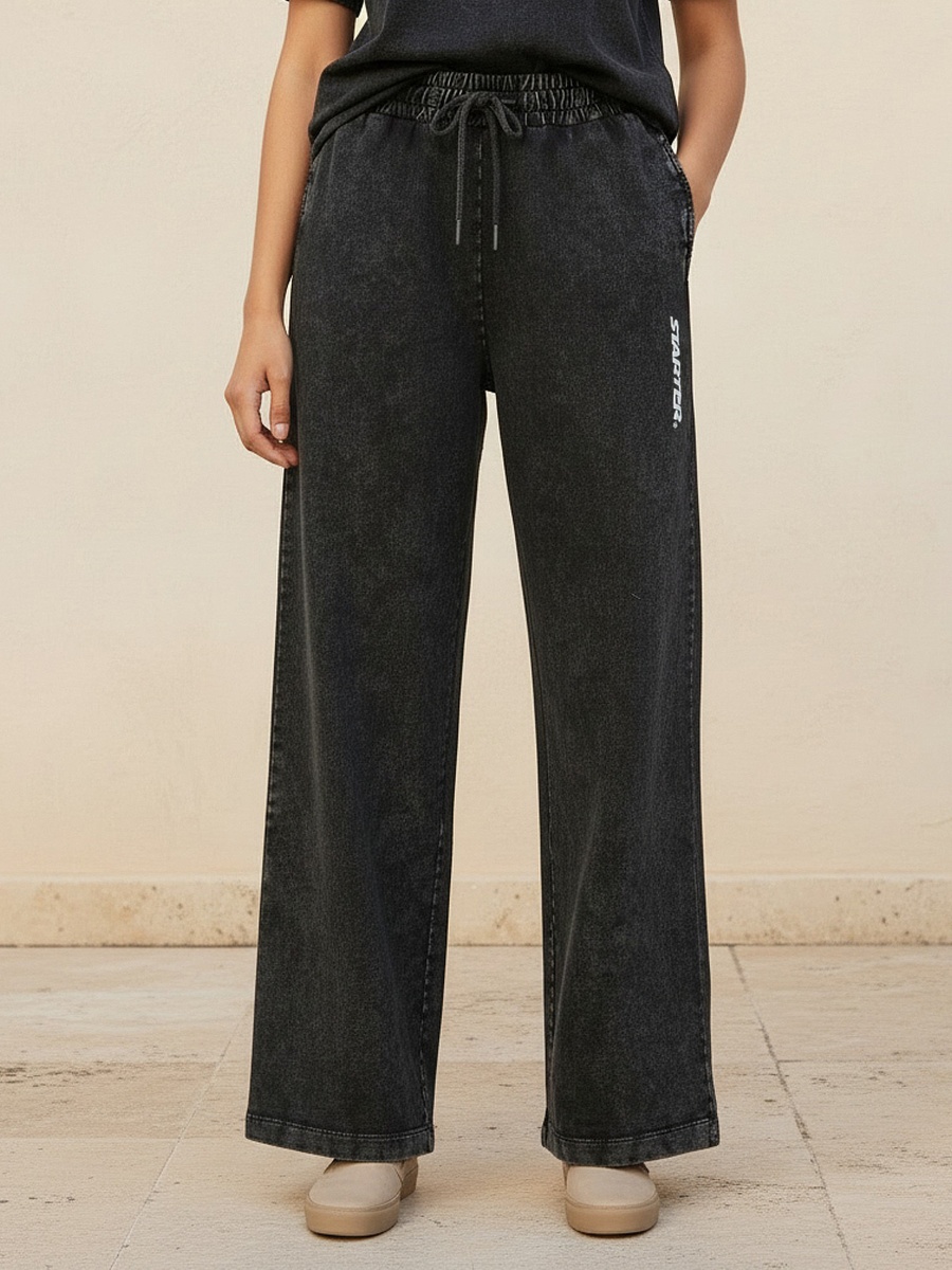 Wide Leg Cotton Joggers with Pockets