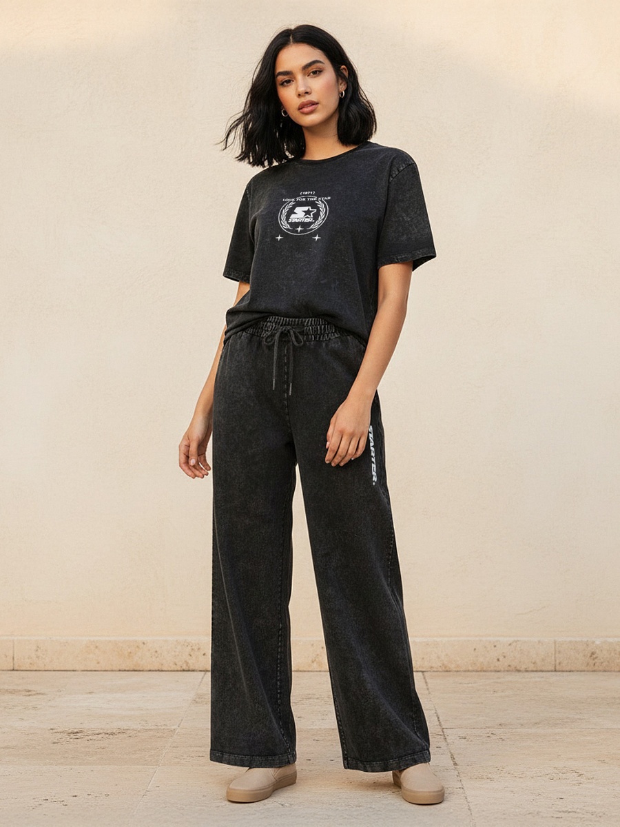 Wide Leg Cotton Joggers with Pockets
