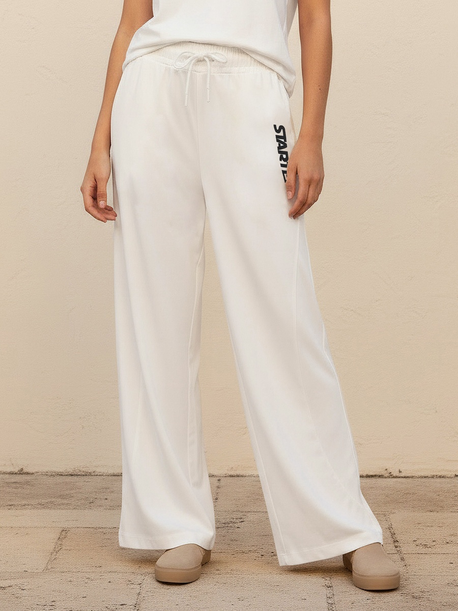 Wide Leg Mid-Rise Joggers with Text Print