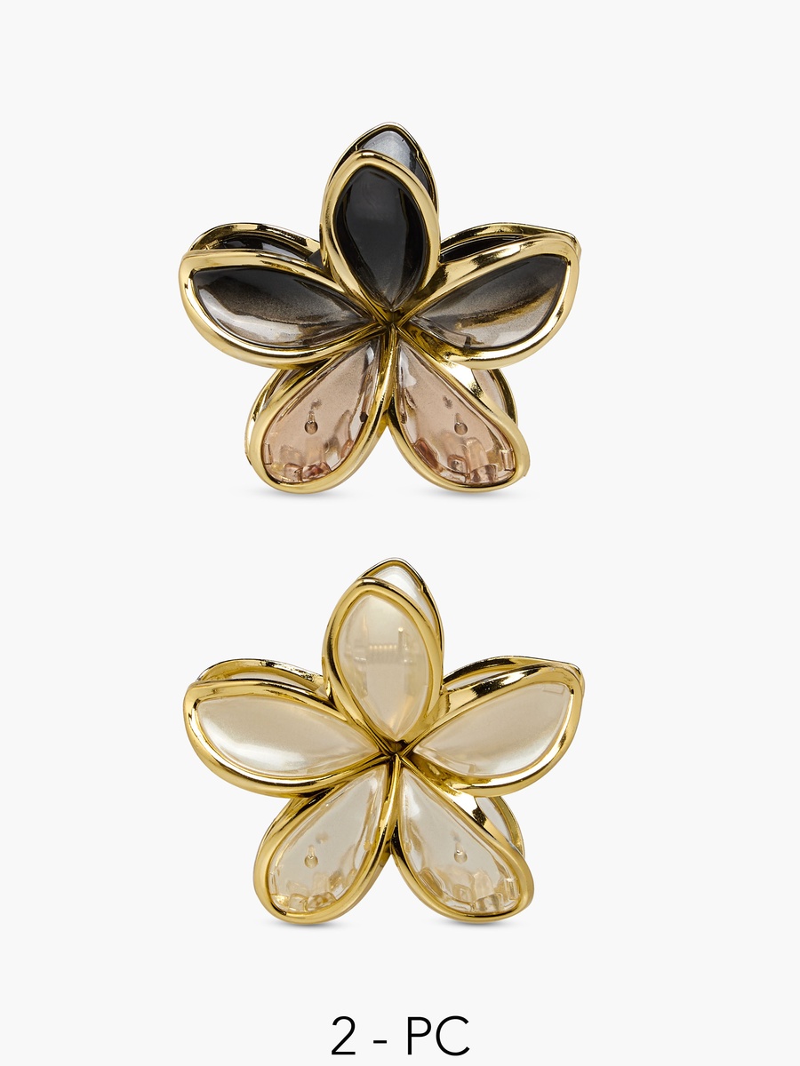 Pack of 2 Floral Hair Clamp with Metallic Trim