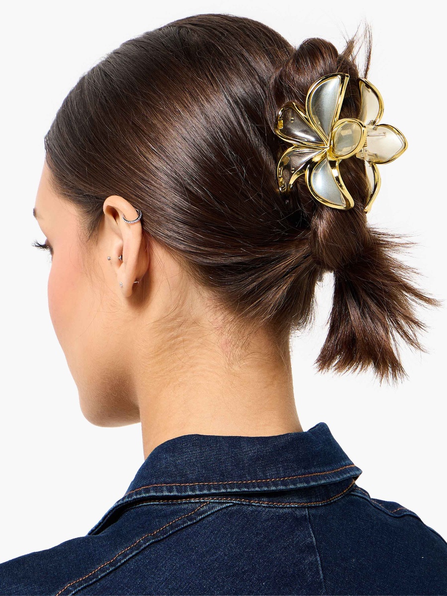 Pack of 2 Floral Hair Clamp with Metallic Trim