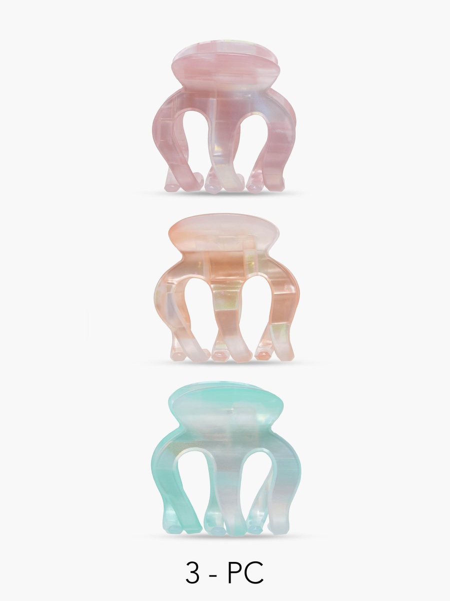 Pack of 3 Octopus Shape Hair Clamps with Iridescent Design