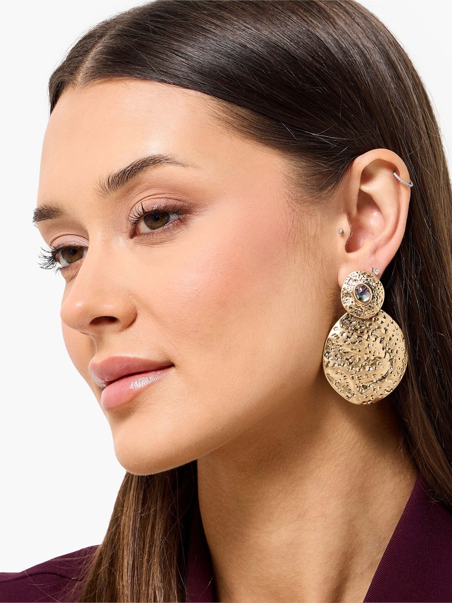 Gold Tone Textured Drop Earrings with Pushback Closure
