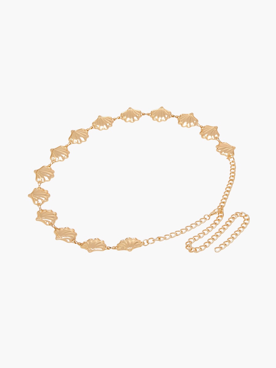 Metal Chain Belt with Seashell Charm Detail