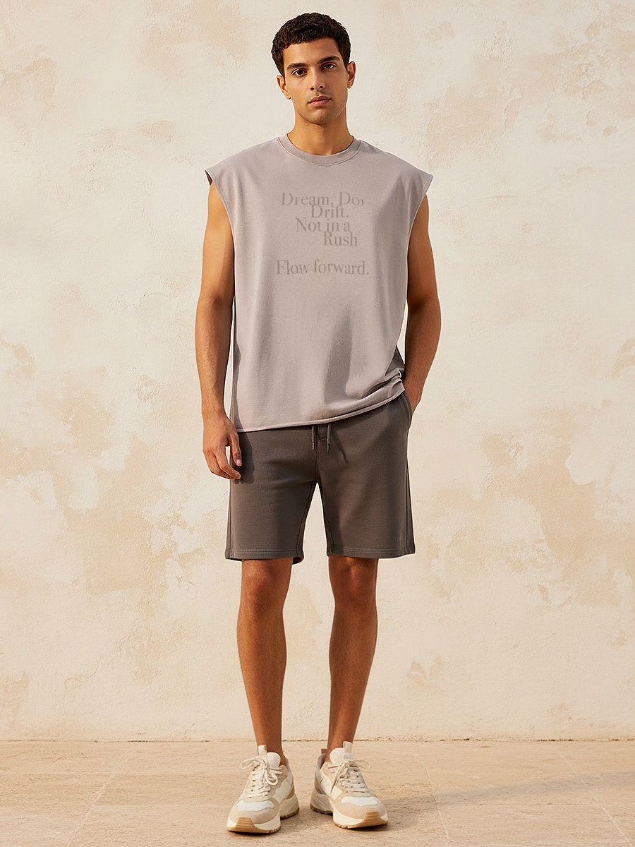 Men Regular Fit Crew Neck Sleeveless Printed T-Shirt 