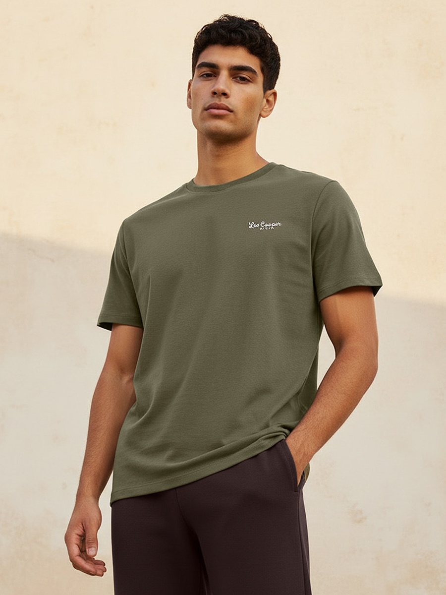 Men Regular Fit Crew Neck Short Sleeve Logo Print T-Shirt 