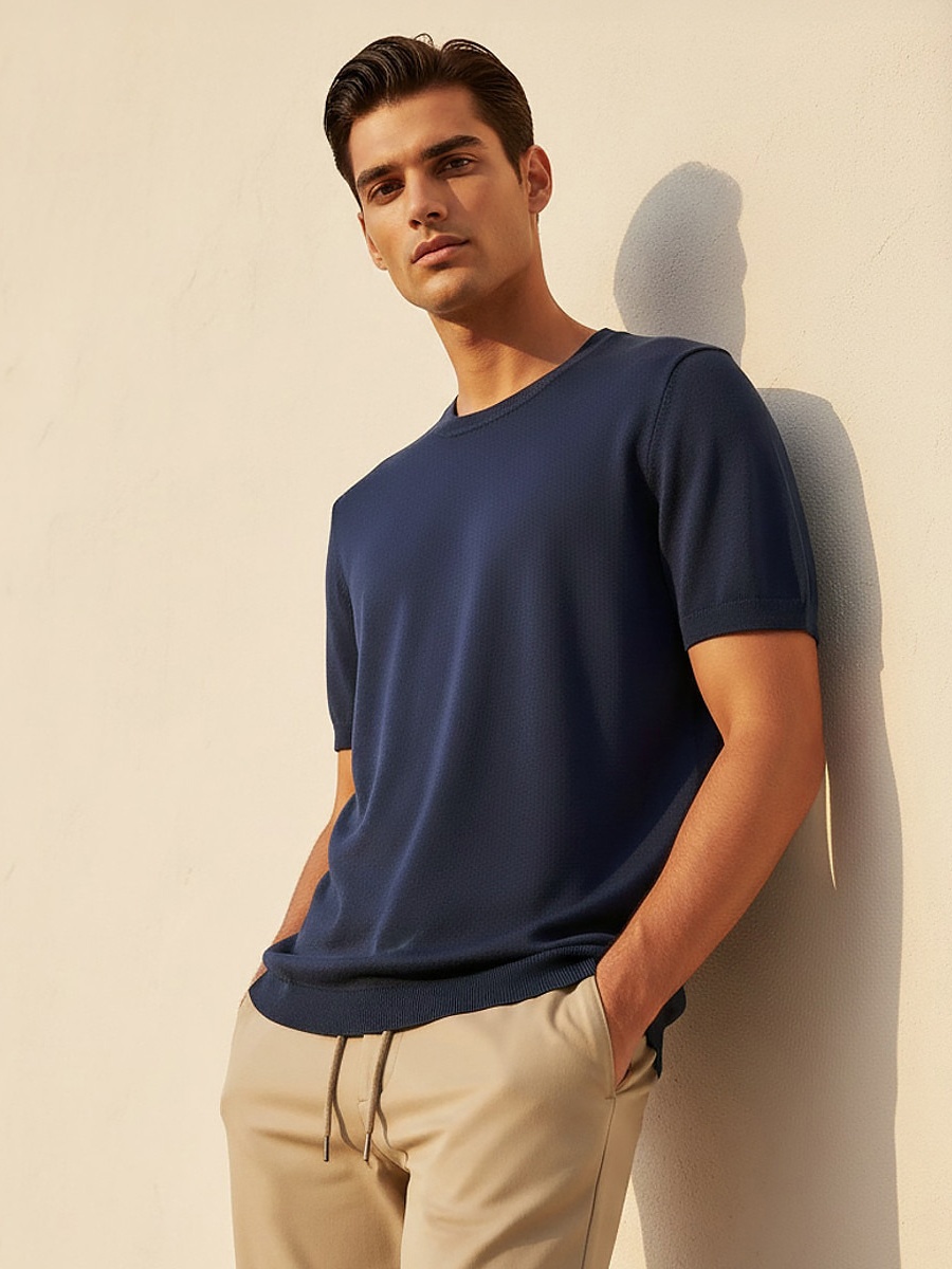 Men Regular Fit Crew Neck Short Sleeve T-Shirt 