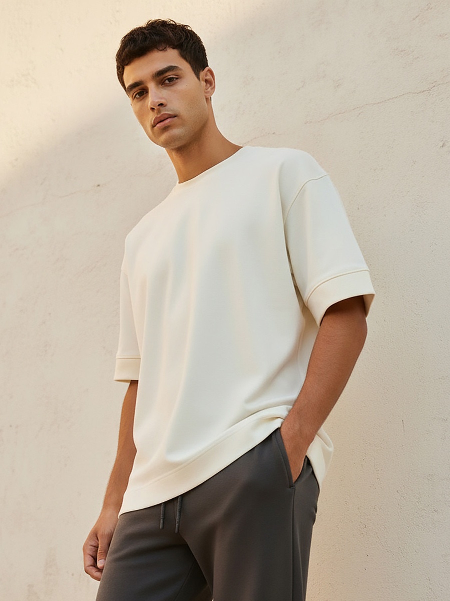 Men Boxy Fit Crew Neck T-Shirt 